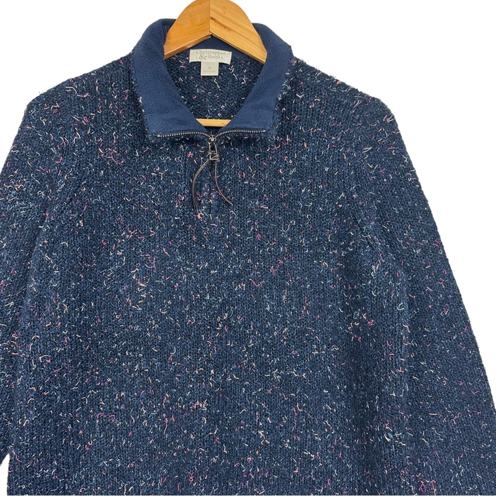 Christopher & Banks Speckled Confetti Knit Quarter Zip Pullover Cardigan Sweater - Picture 4 of 10